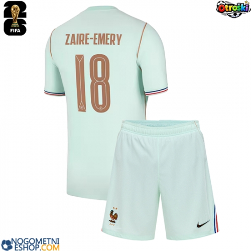 Otroški Nogometni dresi Francija Warren Zaire-Emery #18 Gostujoči SP 2026 Kratek Rokav (+ Kratke hlače)